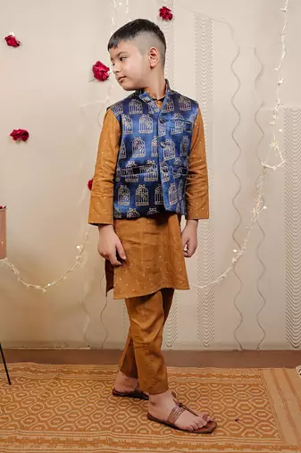 Mustard Kurta Set With Jacket