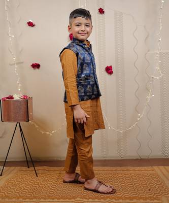 Mustard Kurta Set With Jacket 4