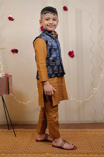 Mustard Kurta Set With Jacket