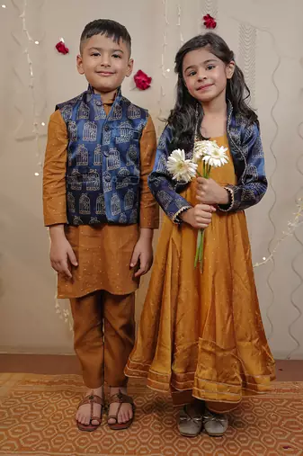 Mustard Kurta Set With Jacket