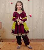 Wine Velvet Kurta Set With Dupatta