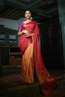 Red woven banarasi saree with blouse