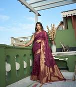 Wine woven organza saree with blouse