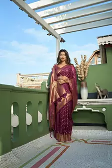 Wine woven organza saree with blouse