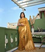 Mustard woven organza saree with blouse