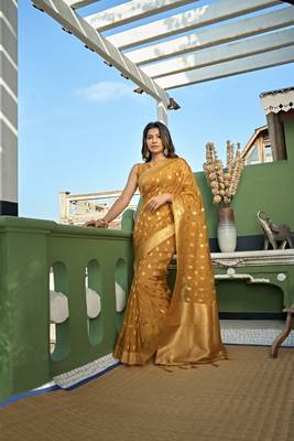 Mustard woven organza saree with blouse 2