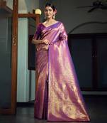 Wine woven kanchipuram silk blend saree with blouse