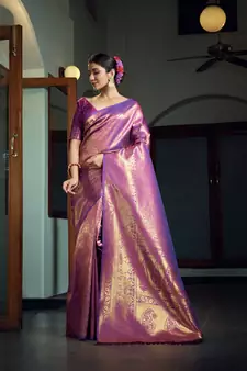 Wine woven kanchipuram silk blend saree with blouse