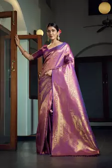 Wine woven kanchipuram silk blend saree with blouse