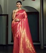 Pink woven kanchipuram silk blend saree with blouse