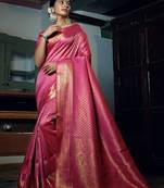 Pink woven kanchipuram silk saree with blouse