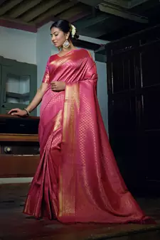 Pink woven kanchipuram silk saree with blouse