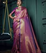 Wine woven kanchipuram silk blend saree with blouse