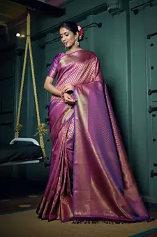 Wine woven kanchipuram silk blend saree with blouse