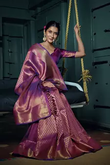 Wine woven kanchipuram silk blend saree with blouse