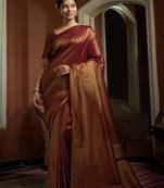 Maroon Kanchipuram Silk Zari Woven Saree with Blouse