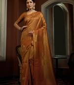Mustard woven kanchipuram silk saree with blouse