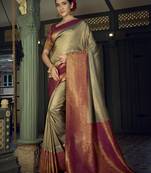 Grey woven kanchipuram silk saree with blouse