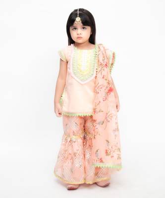 Peach Printed Sharara Set For Girls 1