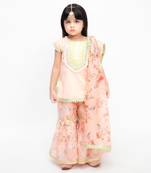 Peach Printed Sharara Set For Girls