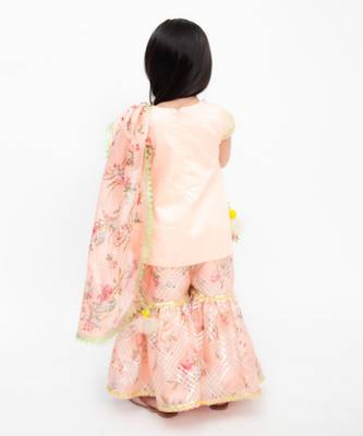 Peach Printed Sharara Set For Girls 2