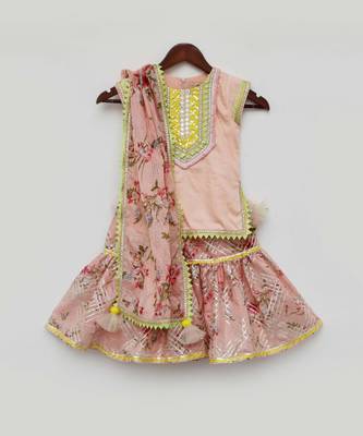 Peach Printed Sharara Set For Girls 3