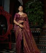 Wine woven kanchipuram silk blend saree with blouse