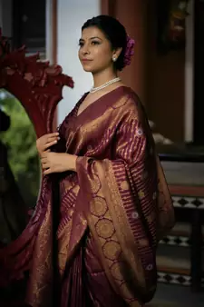 Wine woven kanchipuram silk blend saree with blouse