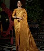 Mustard woven kanchipuram silk blend saree with blouse