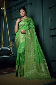 Green woven banarasi saree with blouse