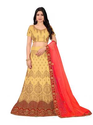 Beige embroidered Art Silk semi stitched lehenga 1