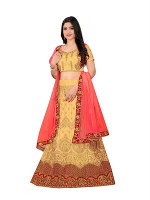 Beige embroidered Art Silk semi stitched lehenga 2