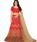 Light-red embroidered Art Silk semi stitched lehenga