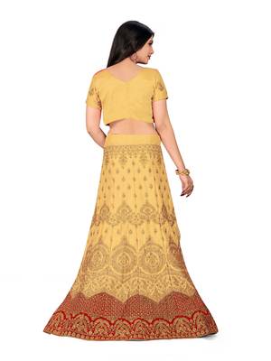 Beige embroidered Art Silk semi stitched lehenga 3