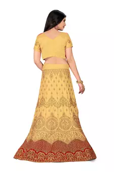 Beige embroidered Art Silk semi stitched lehenga