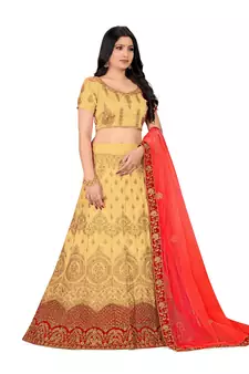 Beige embroidered Art Silk semi stitched lehenga