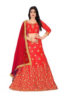 Light-red embroidered Art Silk semi stitched lehenga