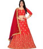 Light-red embroidered Art Silk semi stitched lehenga