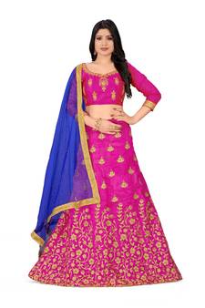 Purple embroidered Art Silk semi stitched lehenga
