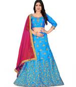 Sky-blue embroidered Art Silk semi stitched lehenga