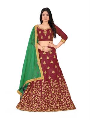 Maroon embroidered Art Silk semi stitched lehenga 1