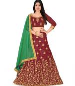 Maroon embroidered Art Silk semi stitched lehenga