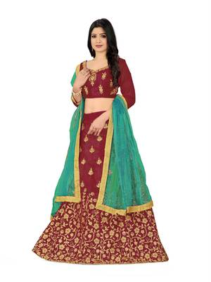 Maroon embroidered Art Silk semi stitched lehenga 2