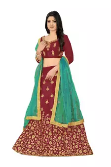 Maroon embroidered Art Silk semi stitched lehenga