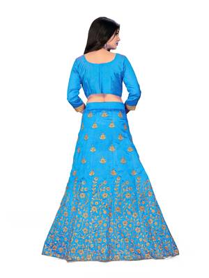Sky-blue embroidered Art Silk semi stitched lehenga 3