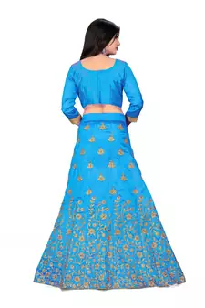 Sky-blue embroidered Art Silk semi stitched lehenga