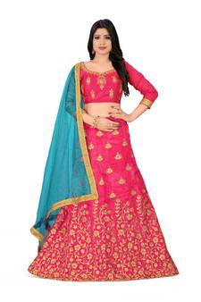 Pink embroidered Art Silk semi stitched lehenga