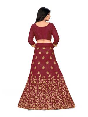Maroon embroidered Art Silk semi stitched lehenga 3