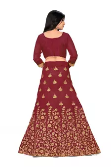 Maroon embroidered Art Silk semi stitched lehenga