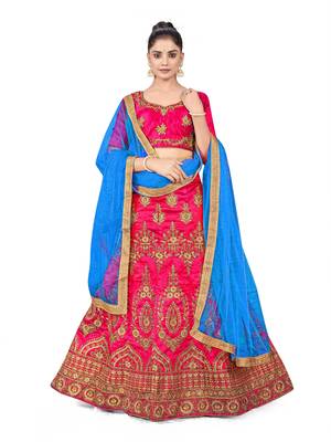 Pink embroidered Art Silk semi stitched lehenga 1